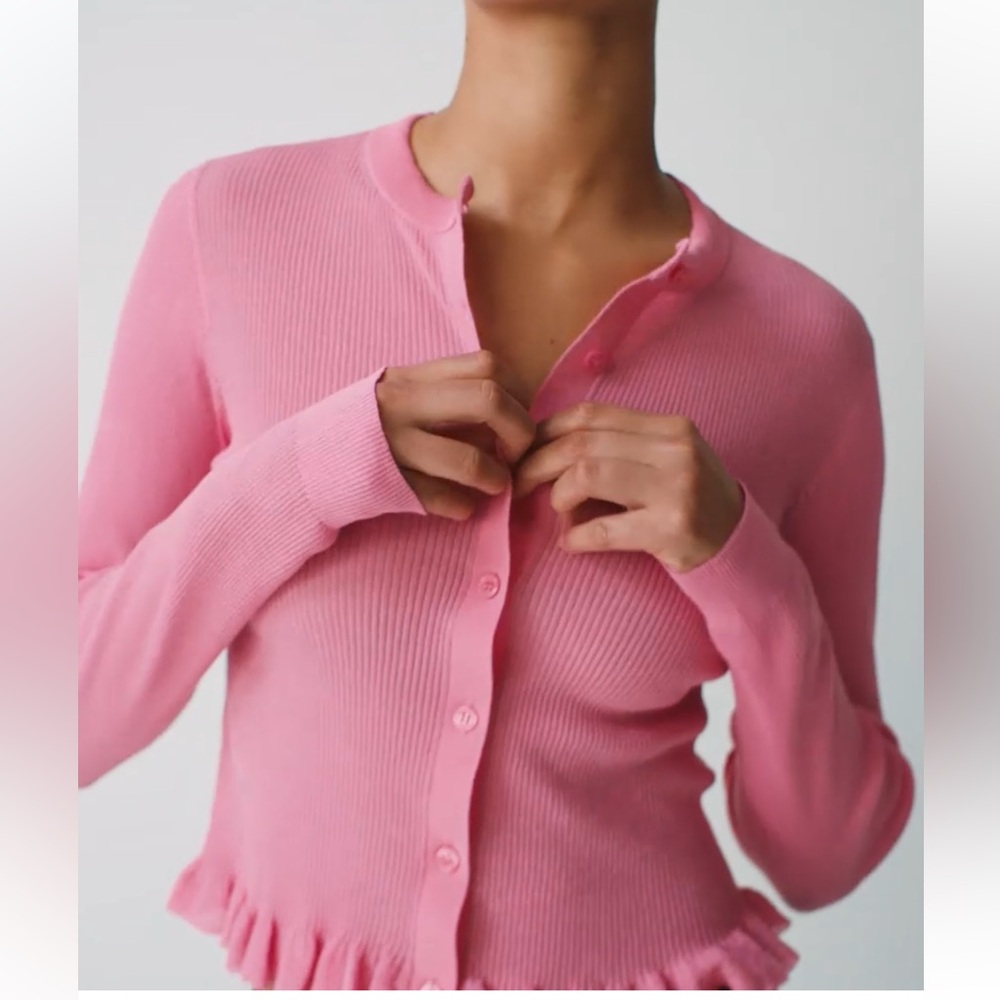 J.Crew ruffle trim cotton gauze cardigan pink sherbet size large NWT - Picture 10 of 10